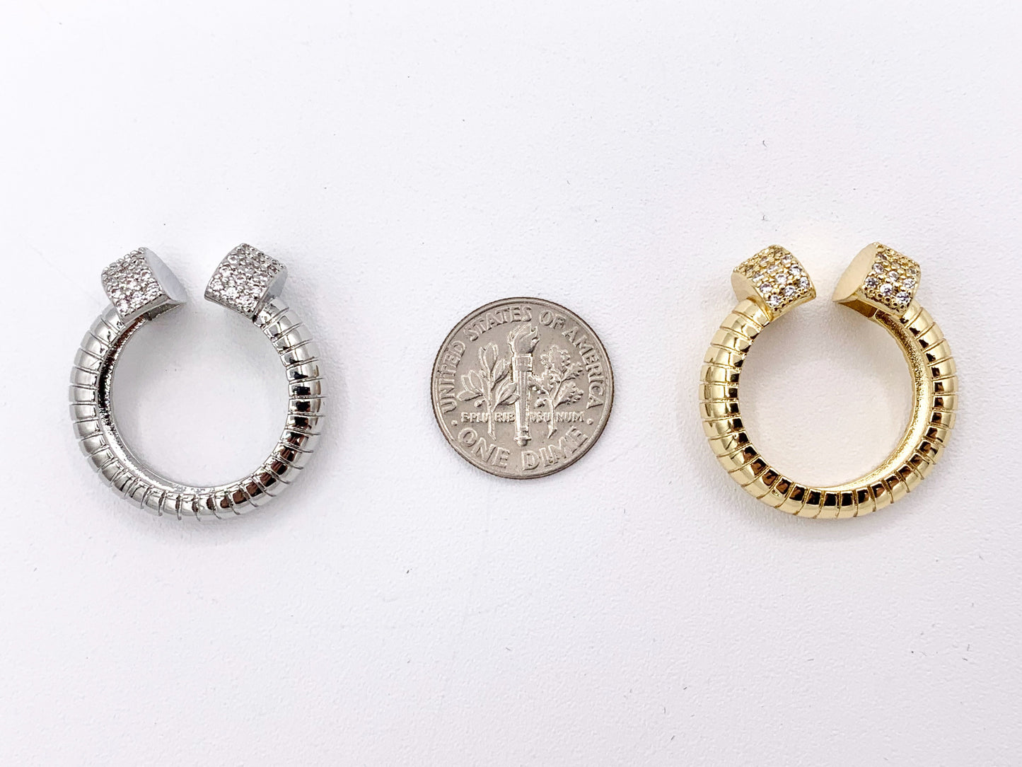 Thick Coil Cobra Open Front CZ Pave Ring in 18K Real Gold/Platinum Plated Copper 4 pcs