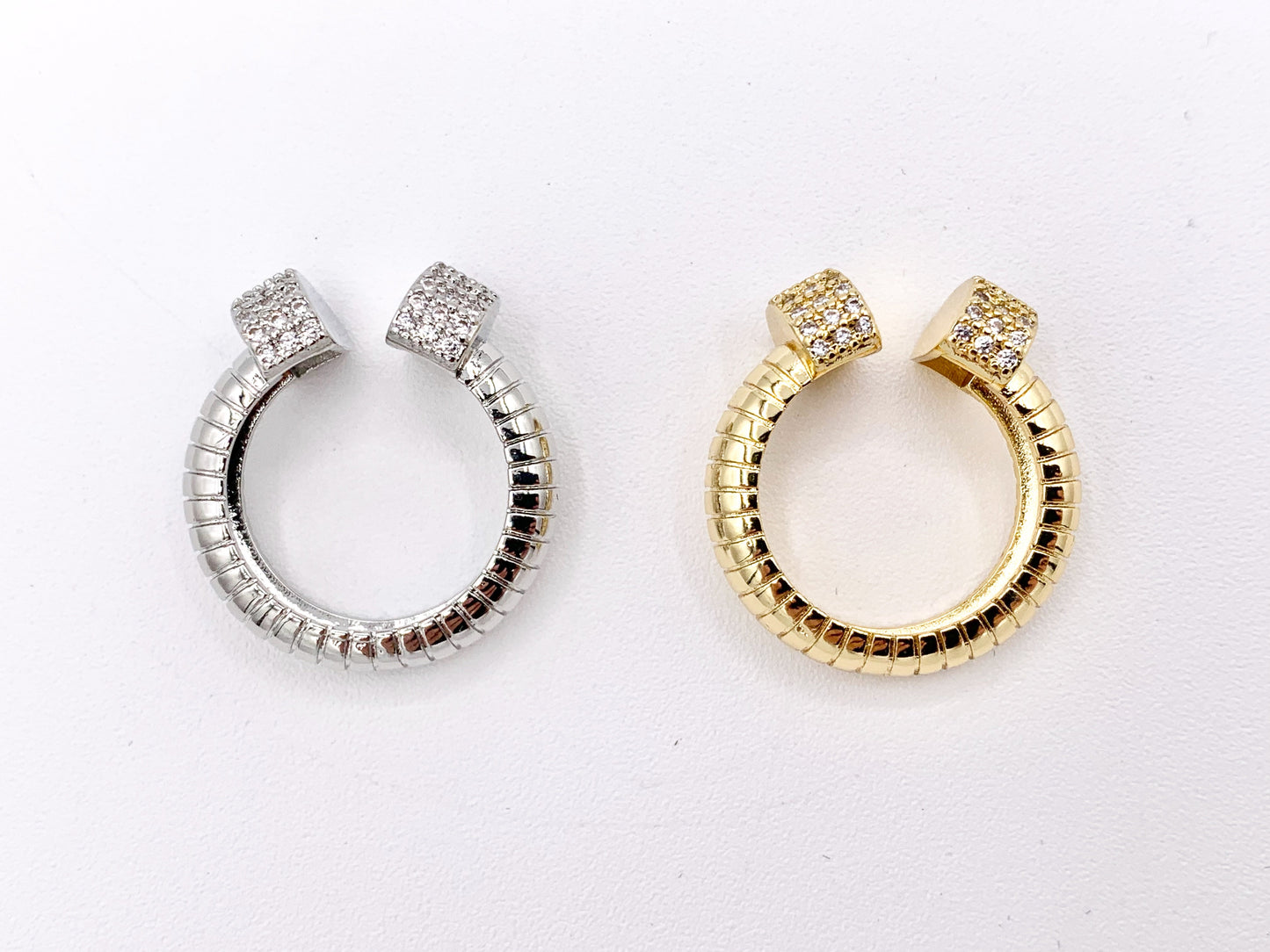 Thick Coil Cobra Open Front CZ Pave Ring in 18K Real Gold/Platinum Plated Copper 4 pcs