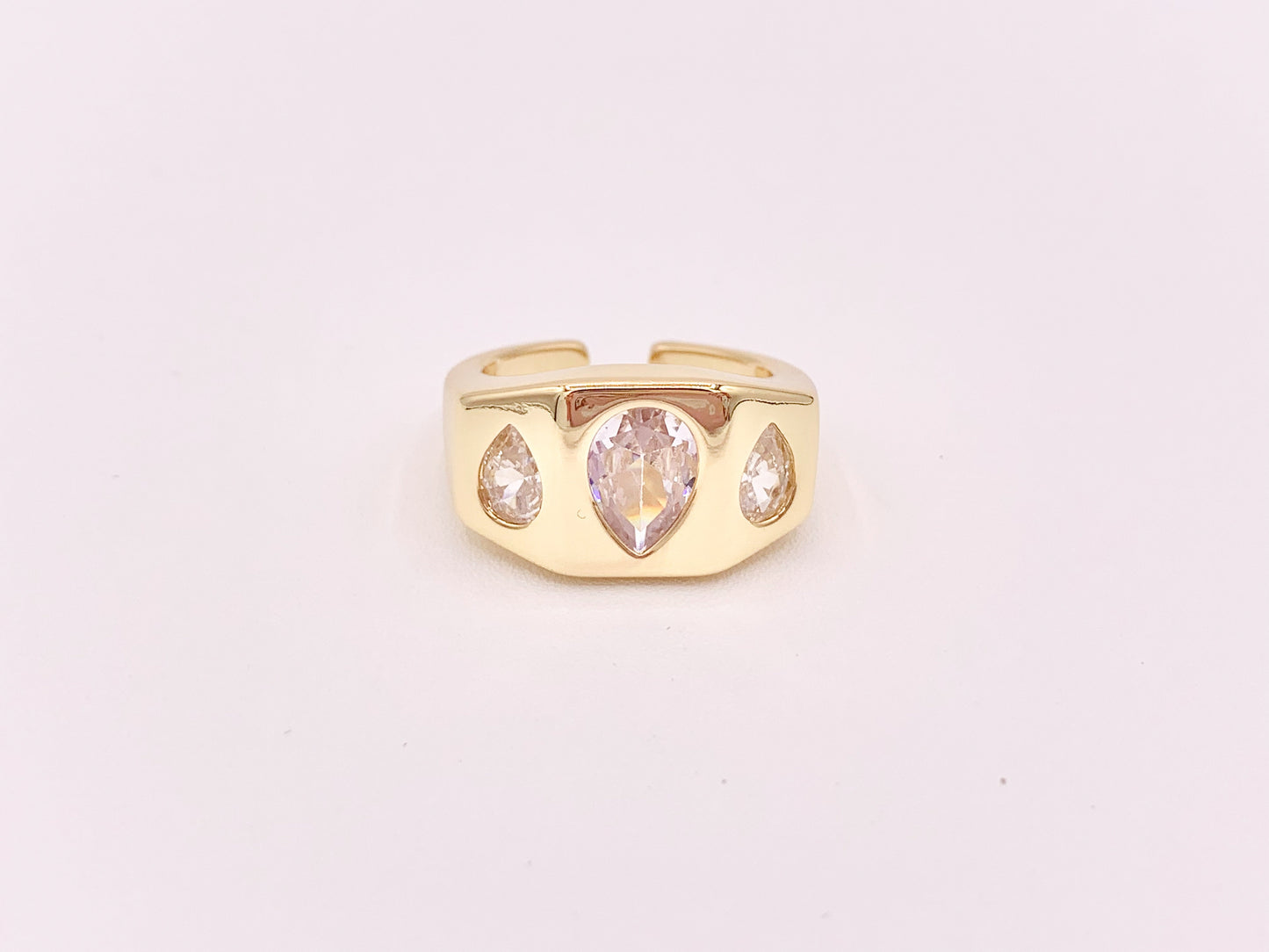 18K Gold Plated Thick CZ Pave Teardrop Signet Ring 4pcs
