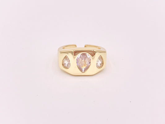 18K Gold Plated Thick CZ Pave Teardrop Signet Ring 4pcs