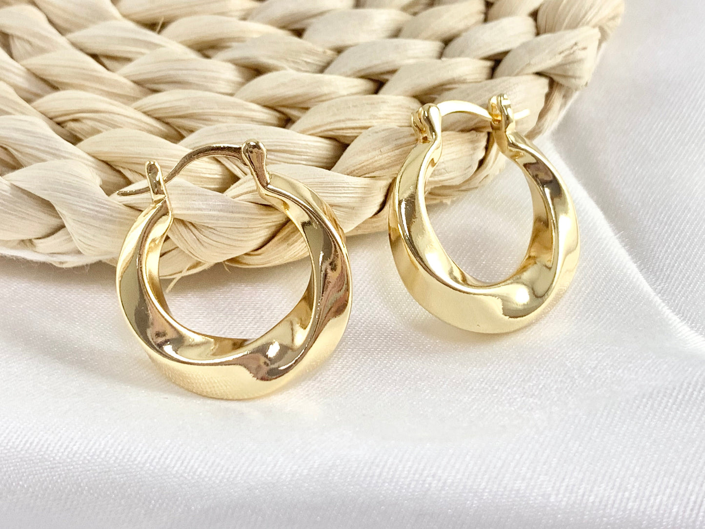 Simple Twisted Roped Thick Circle Hoop Earring in Real 18K Gold Plated Over Copper 3 pairs