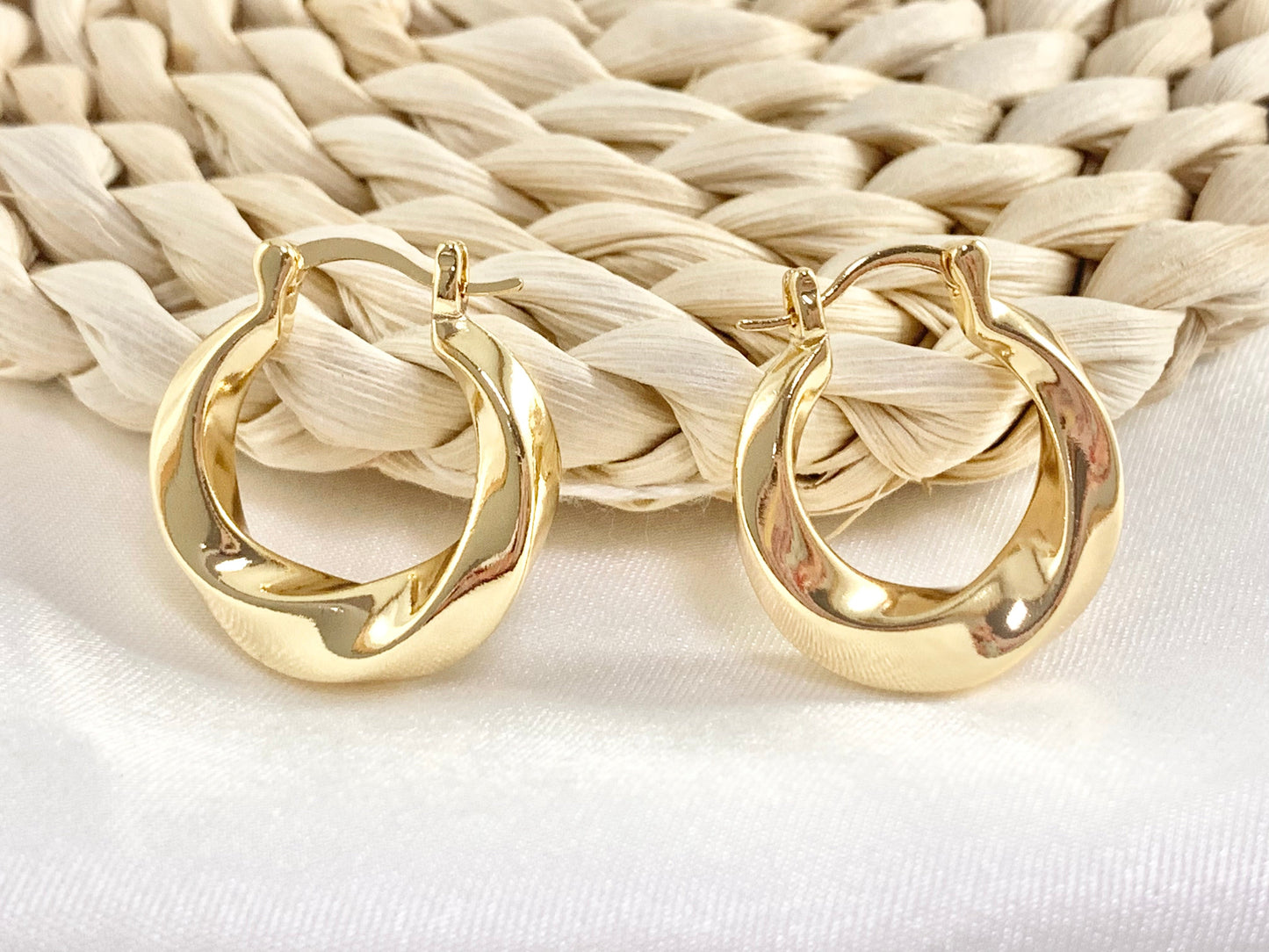 Simple Twisted Roped Thick Circle Hoop Earring in Real 18K Gold Plated Over Copper 3 pairs