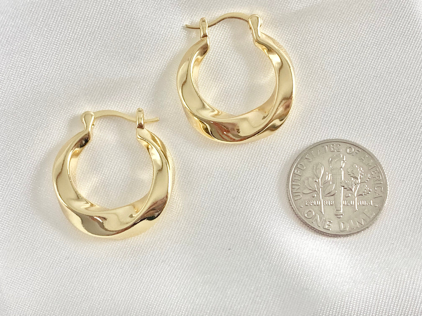 Simple Twisted Roped Thick Circle Hoop Earring in Real 18K Gold Plated Over Copper 3 pairs