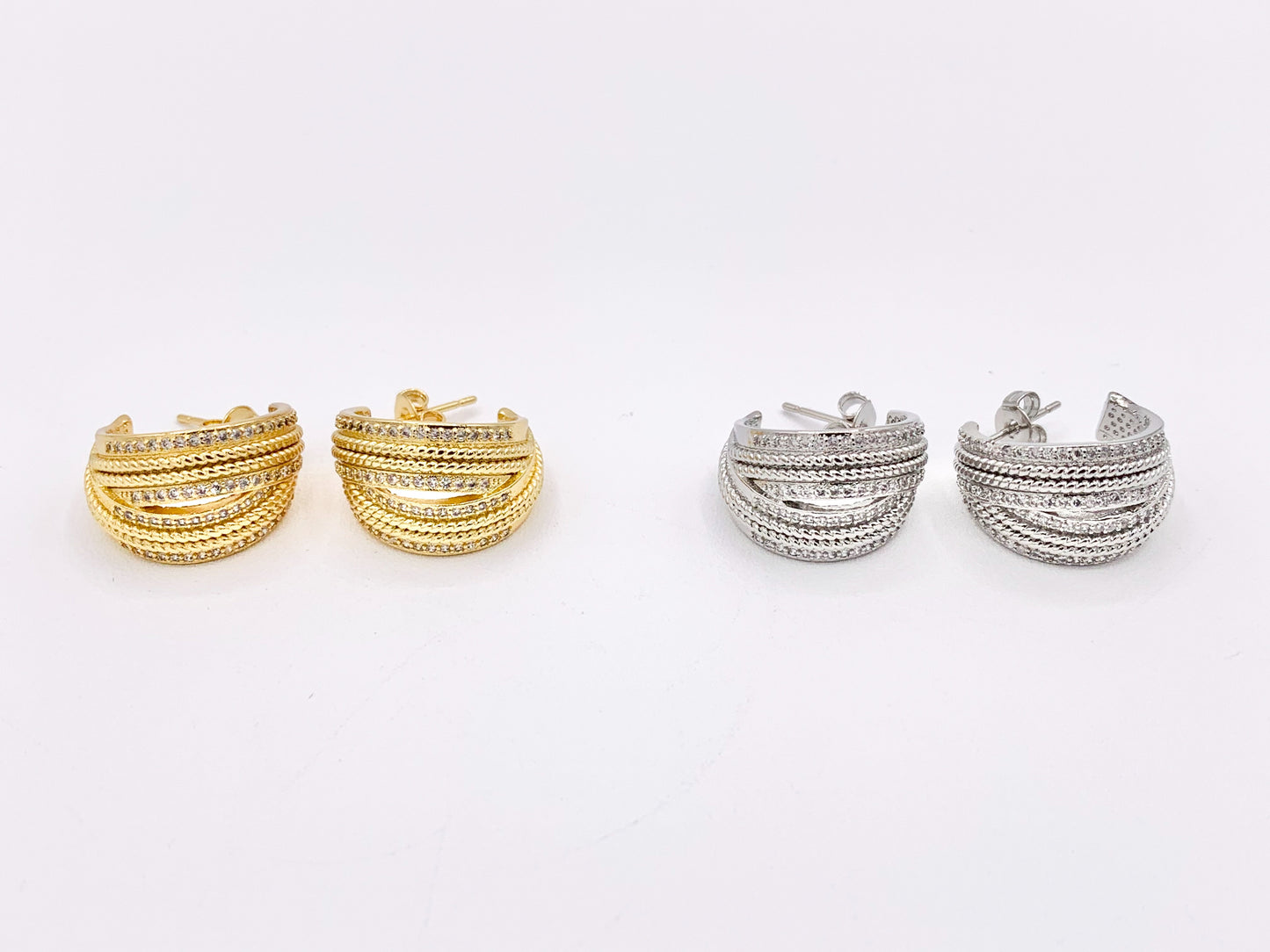 Cute Elegant Earring Huggies in 18K gold or Silver Plated Copper 3 pairs