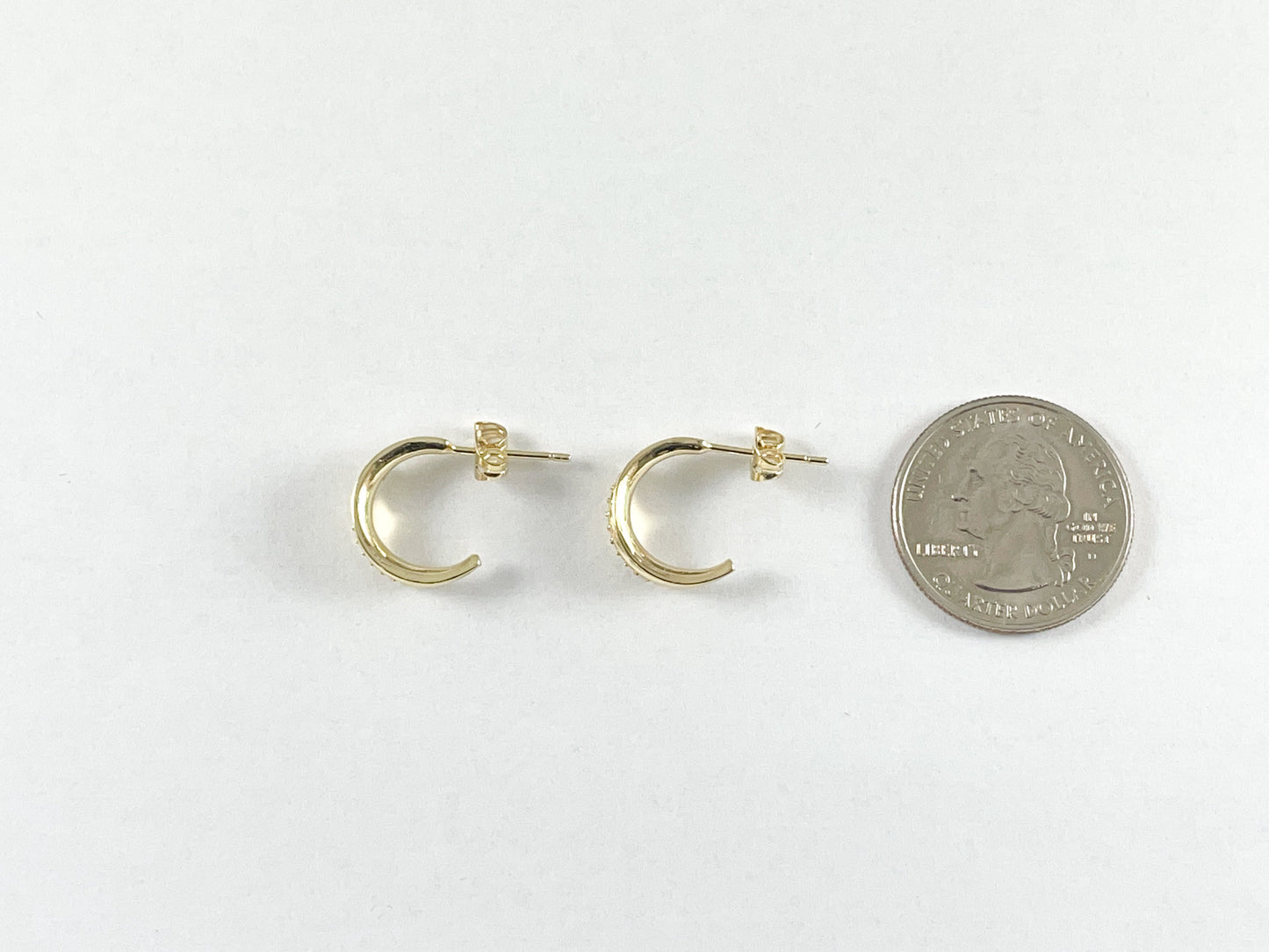 Real Gold 18K Plated Dainty CZ Pave Crescent Hoops 4 pairs