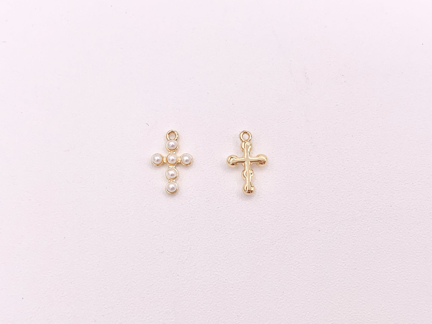 Tiny Dainty Pearl Cross Charms in Real Gold 18K Plated Over Brass 8x12mm 10 pcs