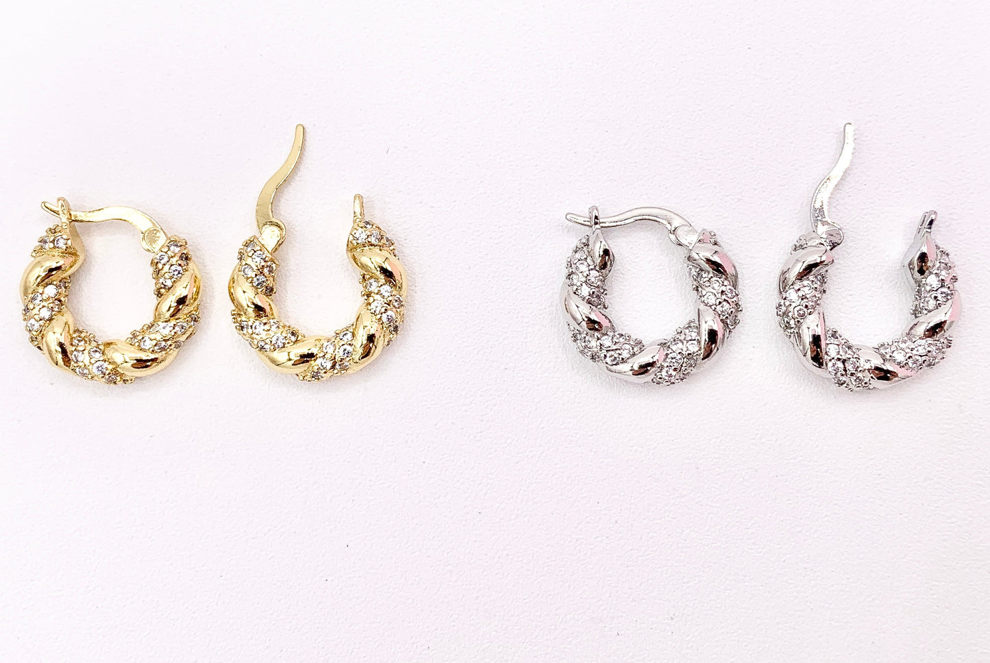 Cute Twist Rhinestone Braided Hinge Back Earrings in 18K gold or Silver Plated Copper 3 pairs