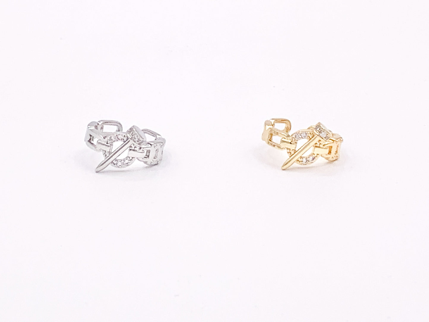 18K Real Gold/Platinum Plated Copper CZ Pave Nail Toggle Link Adjustable Ring 4 pcs