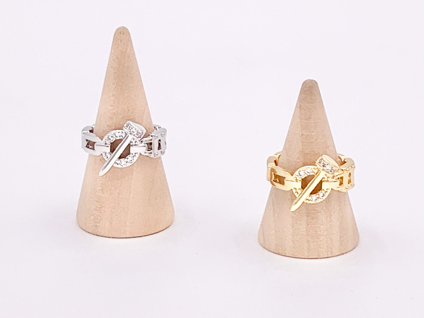 18K Real Gold/Platinum Plated Copper CZ Pave Nail Toggle Link Adjustable Ring 4 pcs