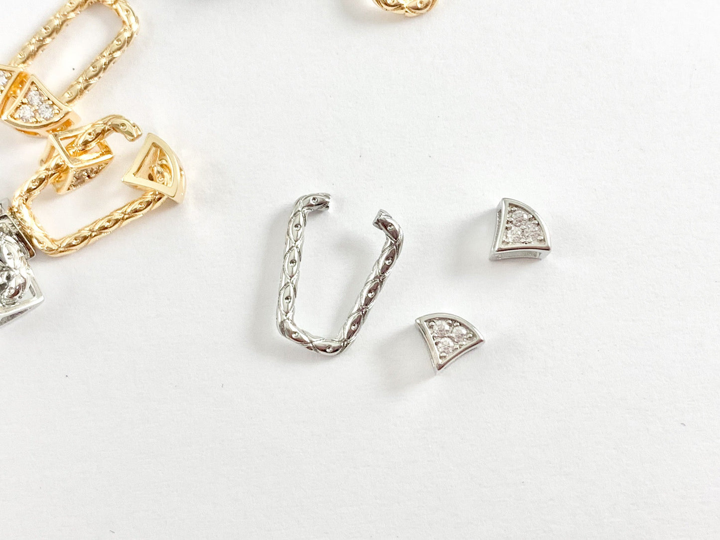 Unique Stunning Statement Connector Clasps with CZ Pave in 18K Gold or Silver Plated Copper 8 pcs