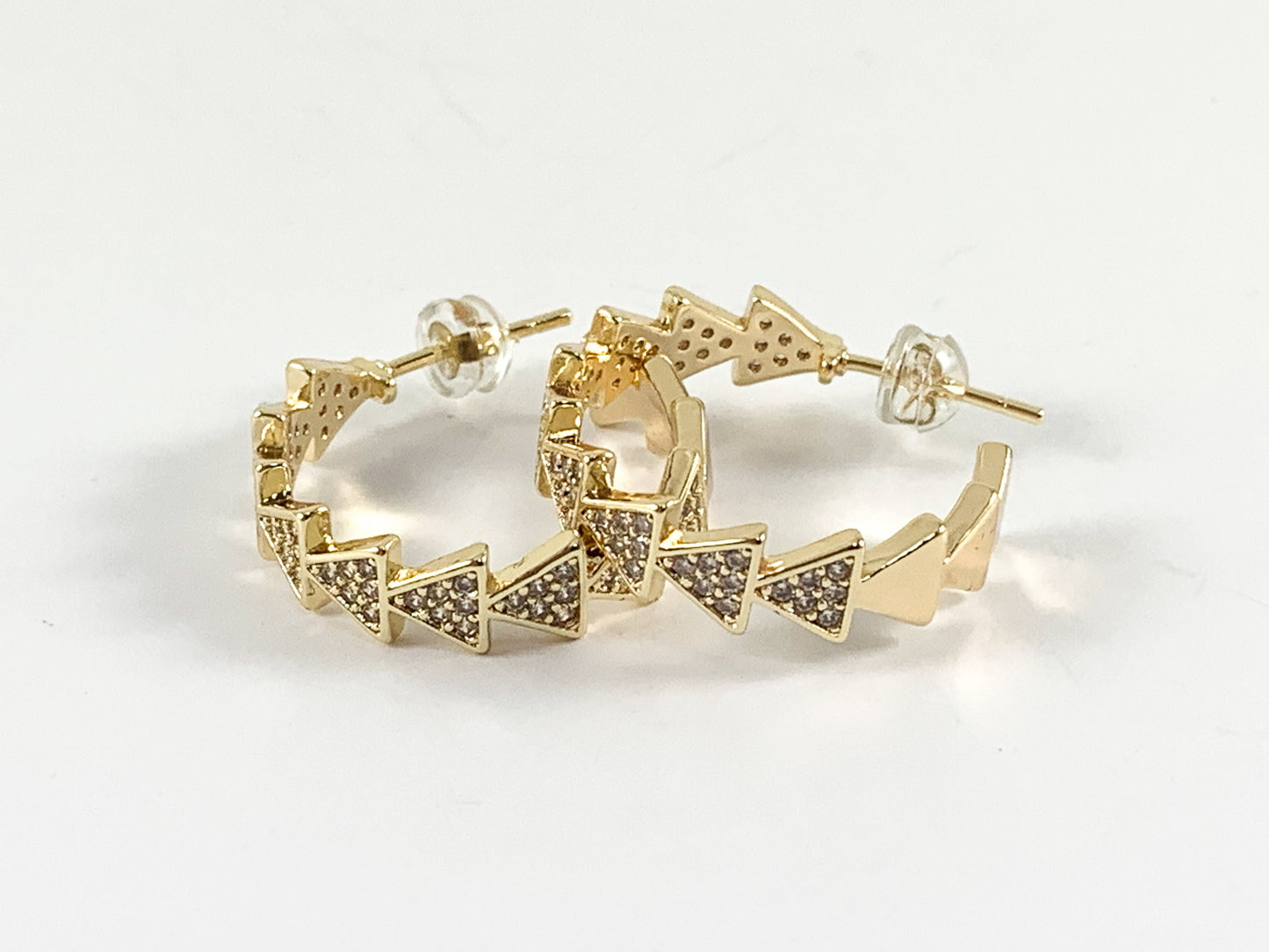Real 18K Gold/Silver Plated CZ Pave Triangle Earring Hoop Over Copper 3 pairs