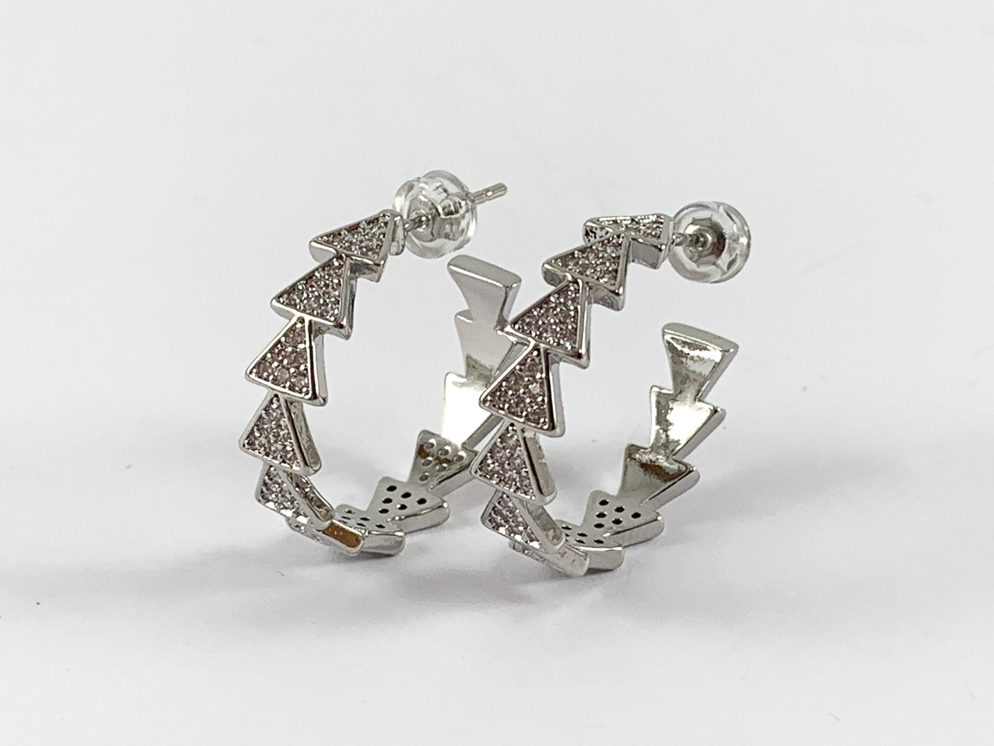 Real 18K Gold/Silver Plated CZ Pave Triangle Earring Hoop Over Copper 3 pairs