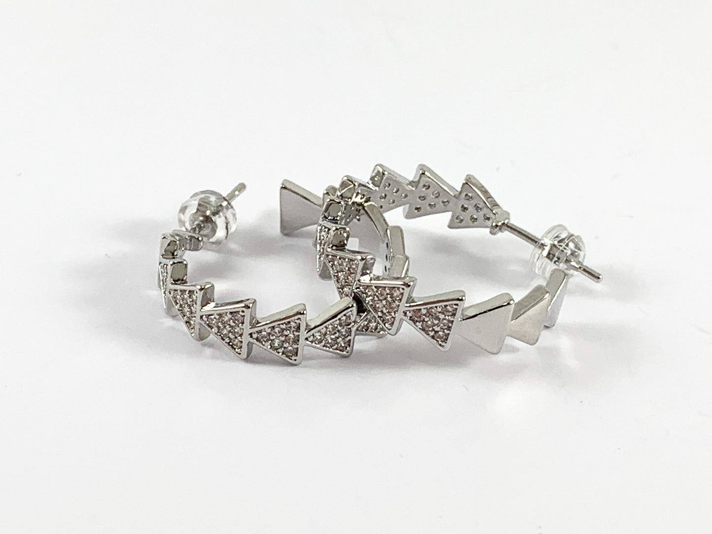 Real 18K Gold/Silver Plated CZ Pave Triangle Earring Hoop Over Copper 3 pairs