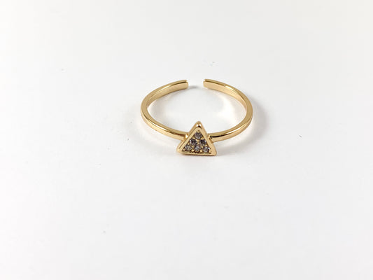 Real Gold 18K Plated CZ Pave Rhinestone Adjustable Dainty Triangle Minimalist Ring 6 pcs