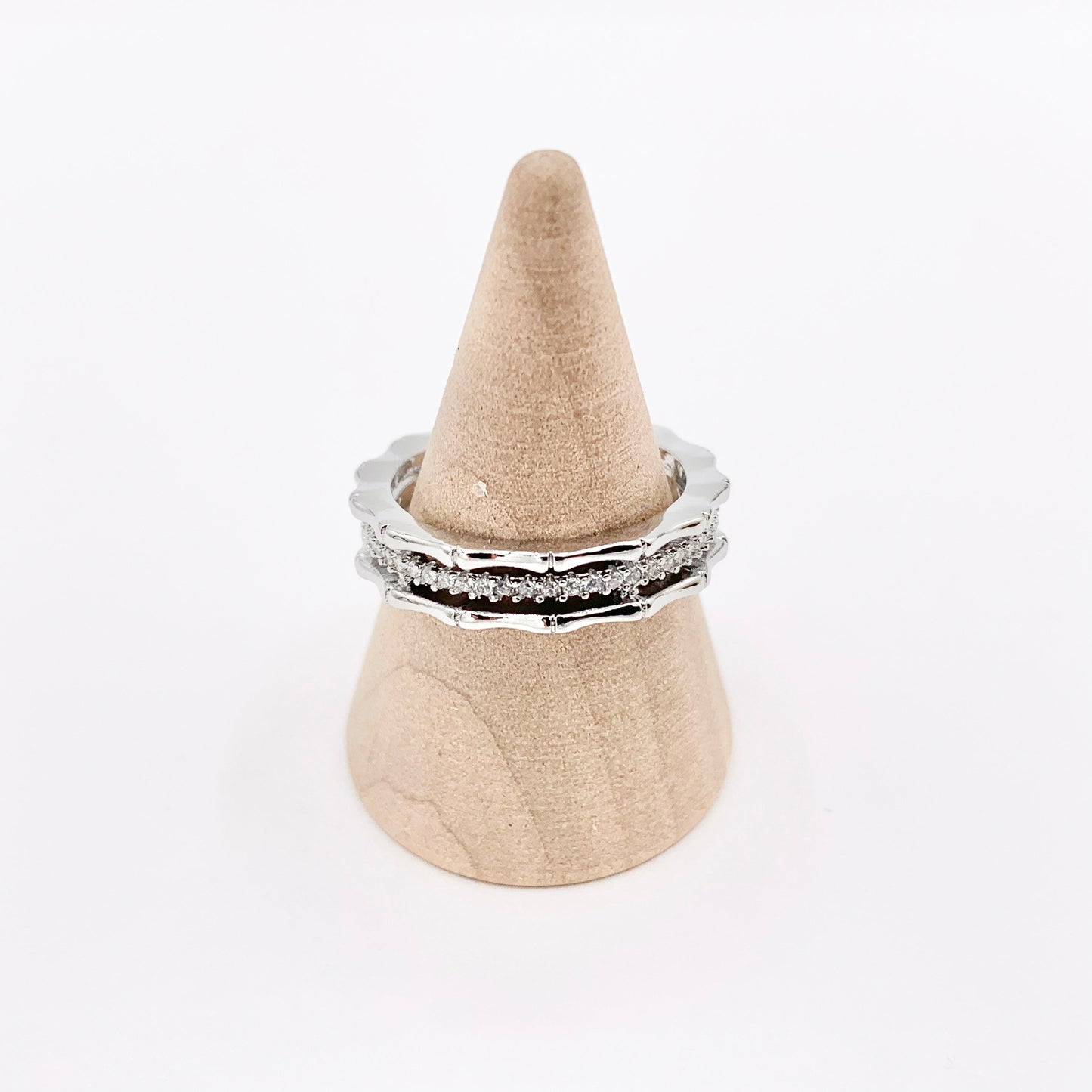 Delicate Bamboo CZ Triple Band Adjustable Ring in 18K Real Gold/Platinum Plated Copper 4pcs