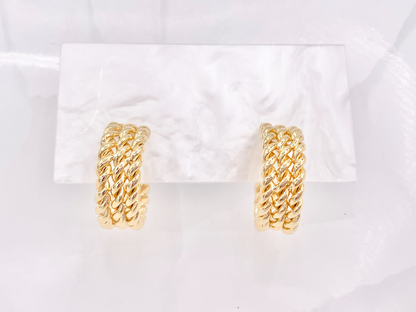 Triple Roped Braided Twisted Earring Hoops in 18K Gold Plated Copper 20mm 3 pairs