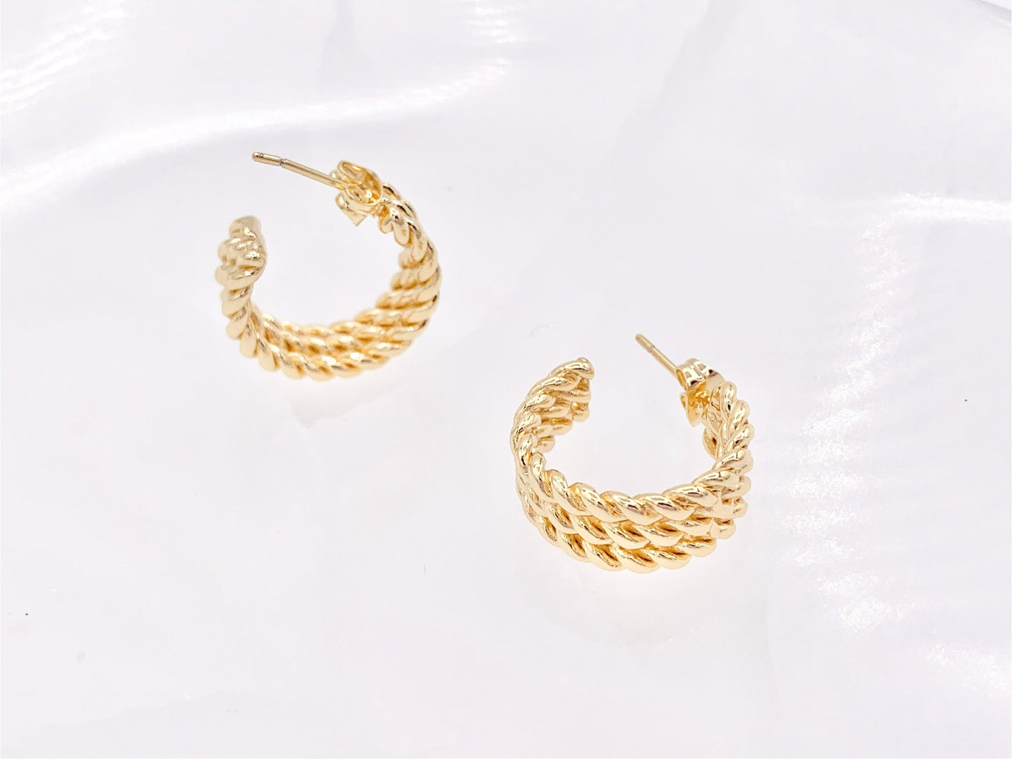 Triple Roped Braided Twisted Earring Hoops in 18K Gold Plated Copper 20mm 3 pairs