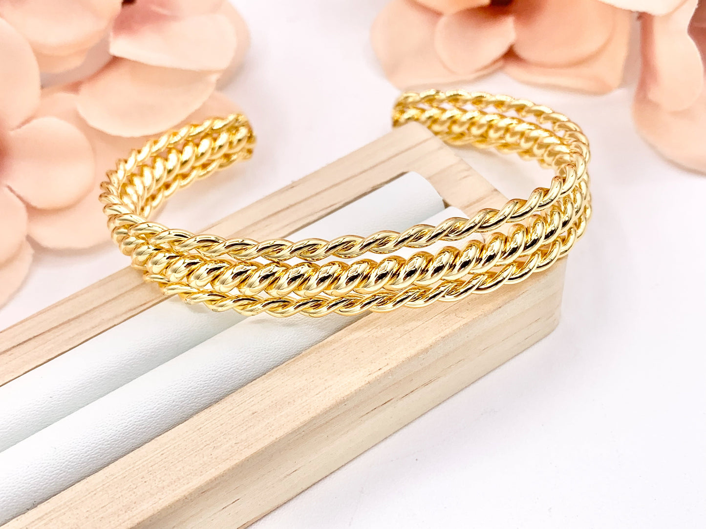 Triple Layered Twist Bracelet Cuffs in Real Gold 18K Plated Copper 2pcs