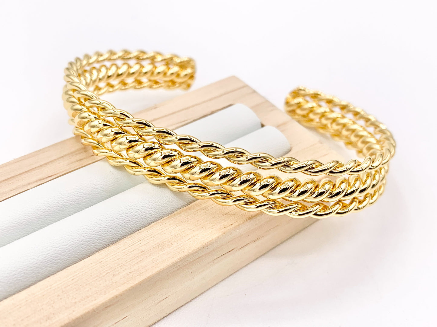 Triple Layered Twist Bracelet Cuffs in Real Gold 18K Plated Copper 2pcs