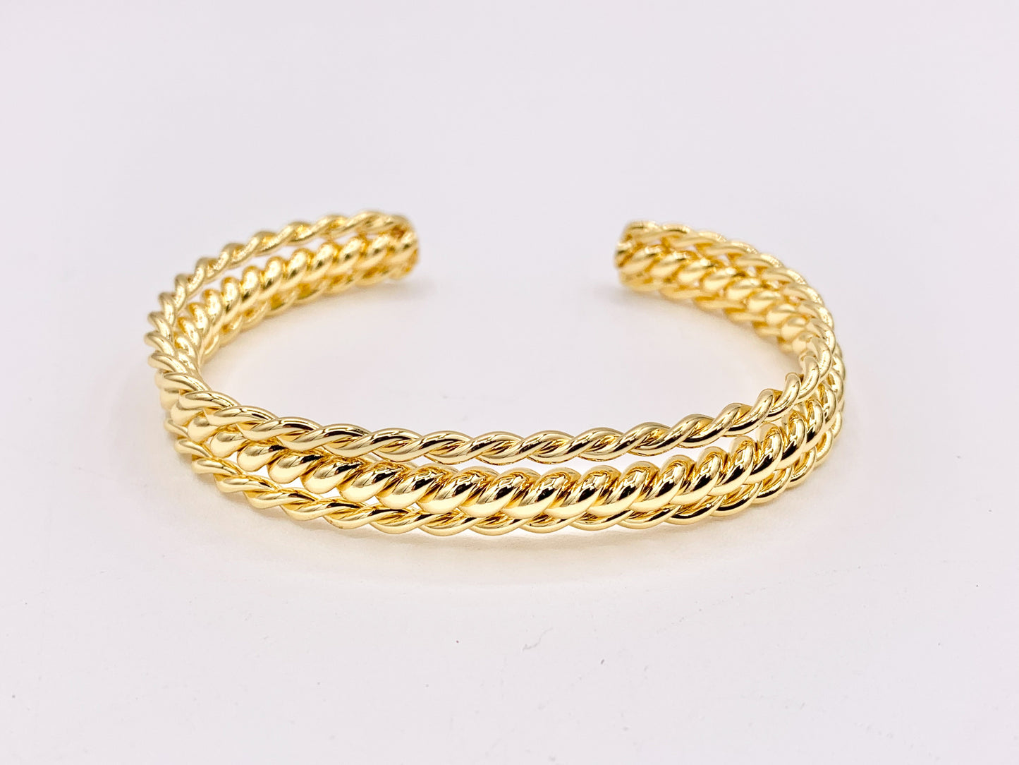 Triple Layered Twist Bracelet Cuffs in Real Gold 18K Plated Copper 2pcs