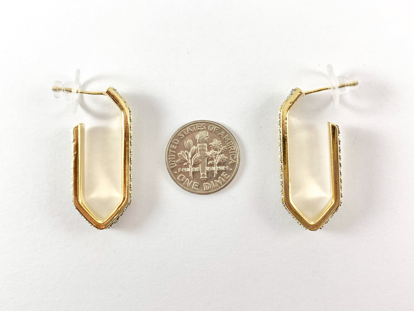 Two-tone Textured Hexagon Long Hoops Earrings in 18K gold plated Copper 3 pairs