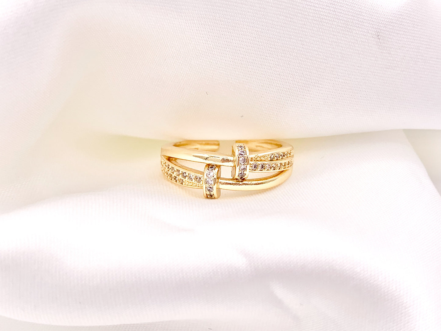 Unique Elegant CZ Pave Adjustable Rings in 18K Gold Plated Copper 4 pcs