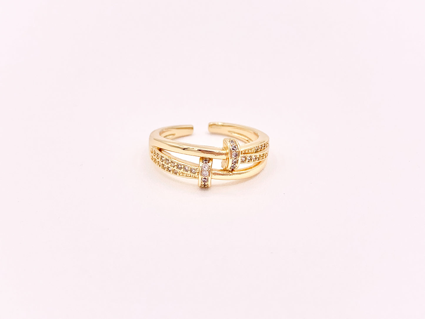 Unique Elegant CZ Pave Adjustable Rings in 18K Gold Plated Copper 4 pcs