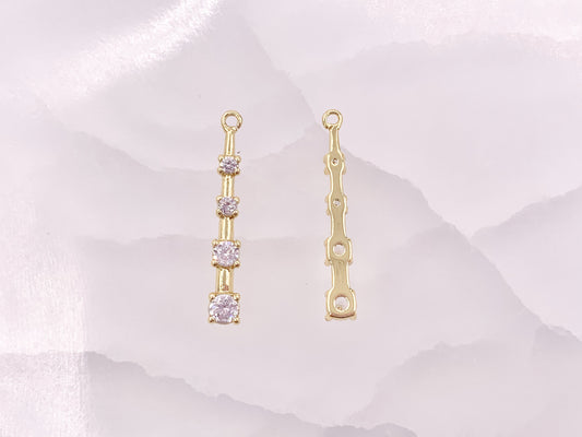 Vertical Rhinestone Bar Pendants with Open Ring in 18K Gold Plated Copper 10pcs