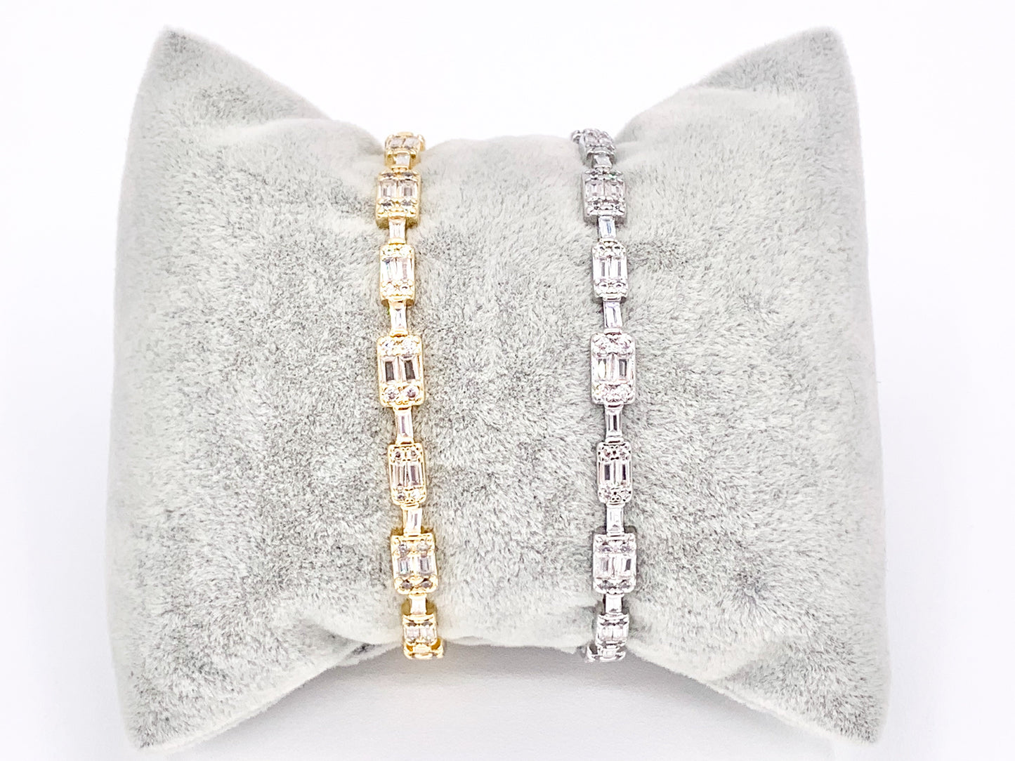 Dainty CZ Pave Rhinestone Baguette Vintage Style Bracelet Cuffs Real Gold/Platinum 18K Plated Copper 1 pc