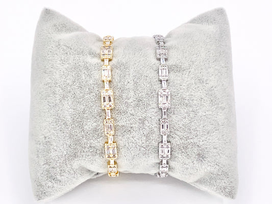 Dainty CZ Pave Rhinestone Baguette Vintage Style Bracelet Cuffs Real Gold/Platinum 18K Plated Copper 1 pc
