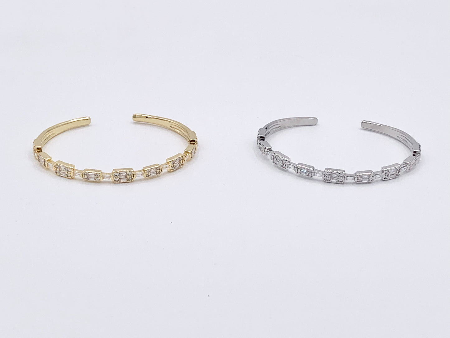 Dainty CZ Pave Rhinestone Baguette Vintage Style Bracelet Cuffs Real Gold/Platinum 18K Plated Copper 1 pc