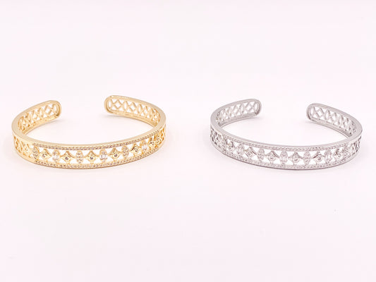 Stunning Geometric Vintage Stackable Bracelet Cuff in Gold or Silver Plated CZ Pave Adjustable Bracelet Cuffs over Brass 1 pc