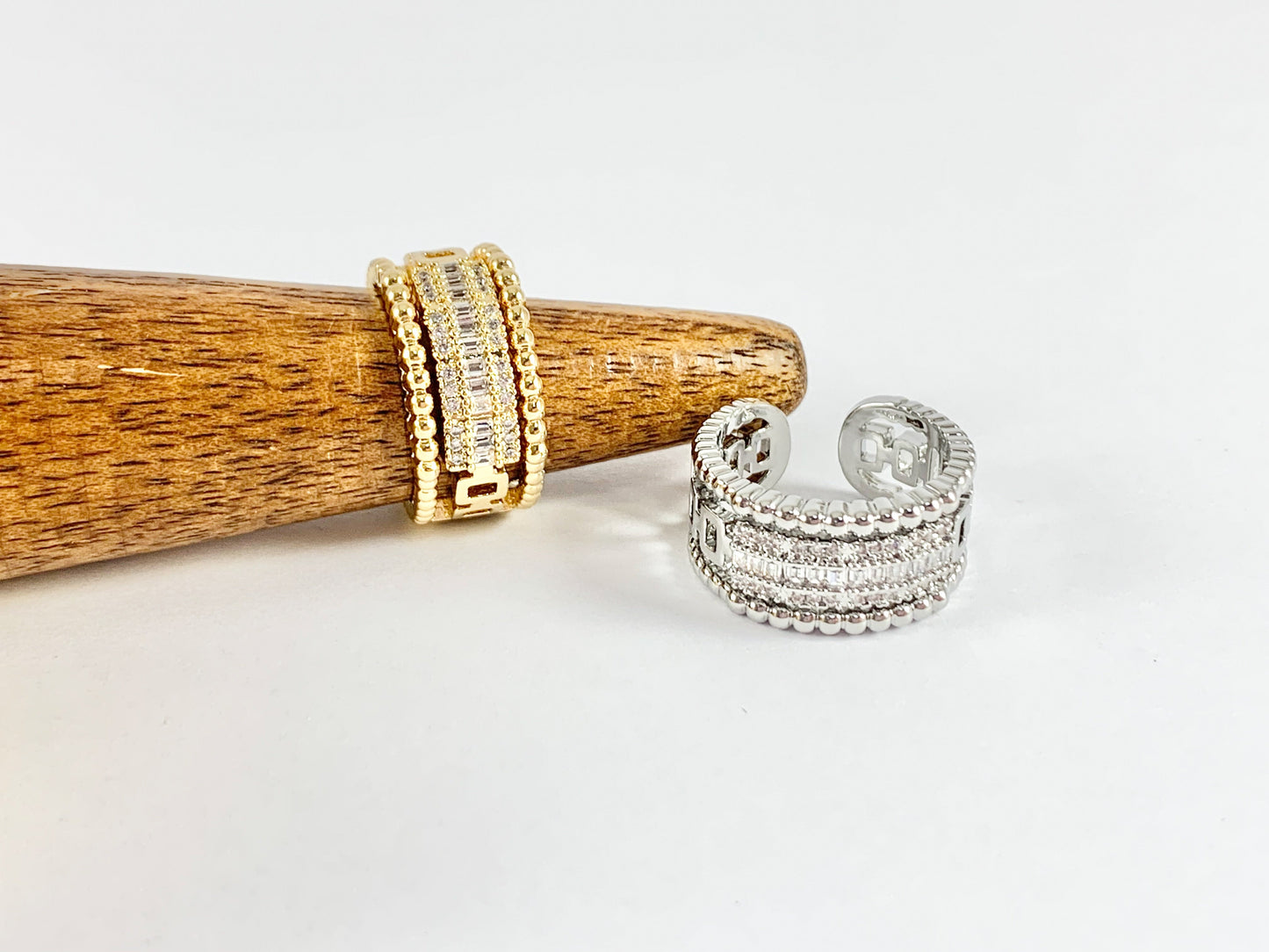 Vintage Style CZ Pave Rhinestone Adjustable Rings in 18K Gold or silver plated copper 4 pcs