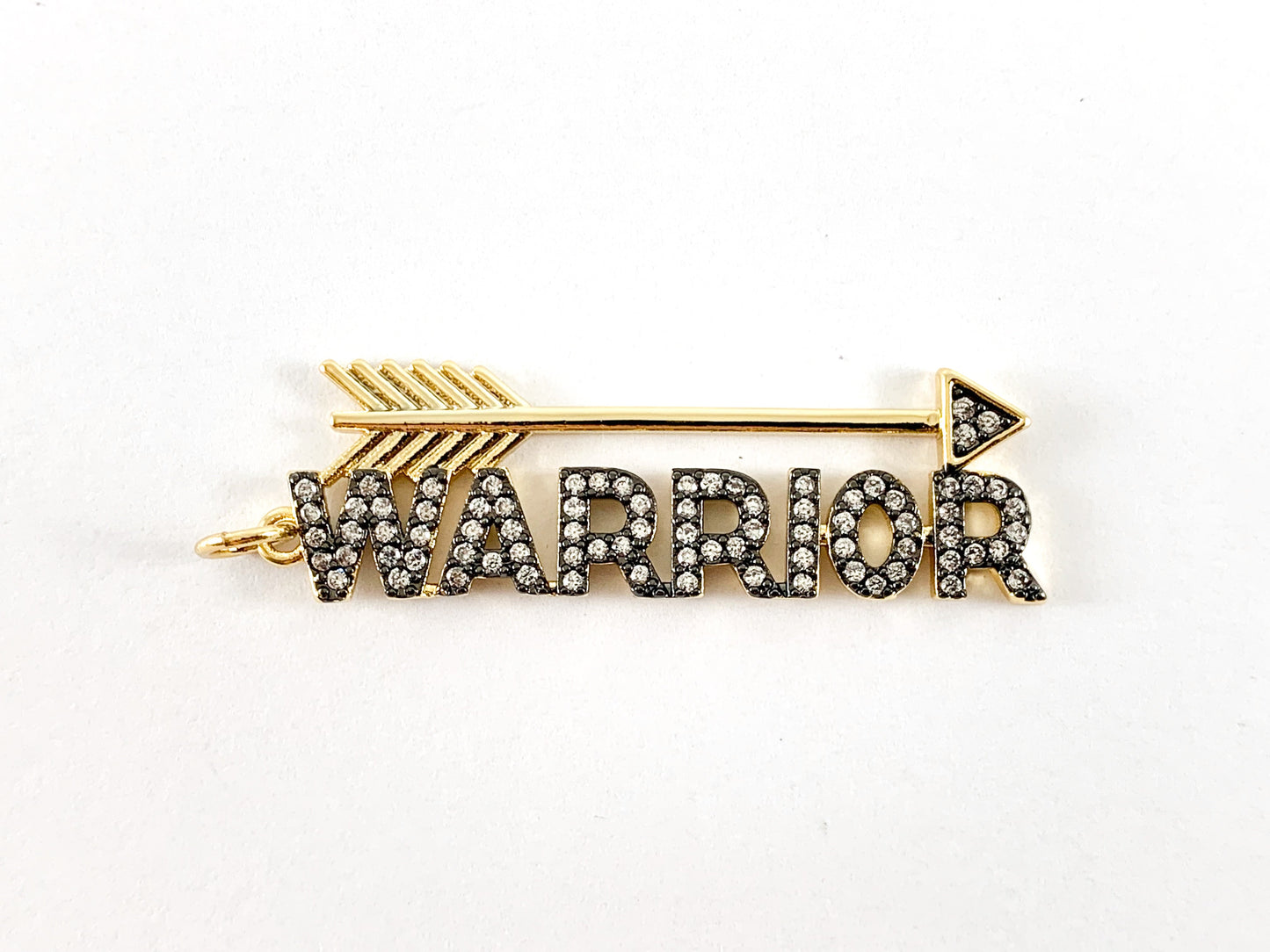 Real Gold 18K Plated Micro CZ Pave Rhinestone "WARRIOR" Arrow Pendant Charm Over Brass 4pcs