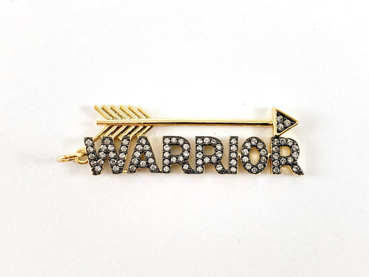 Real Gold 18K Plated Micro CZ Pave Rhinestone "WARRIOR" Arrow Pendant Charm Over Brass 4pcs