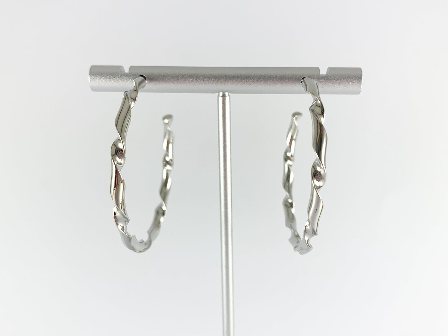 Large Gold Silver Wavy Ribboned Earring Hoops in 18K Gold or Silver Plated Twisted Ribbon Wavy Hoop Earring Over Copper 3 pairs