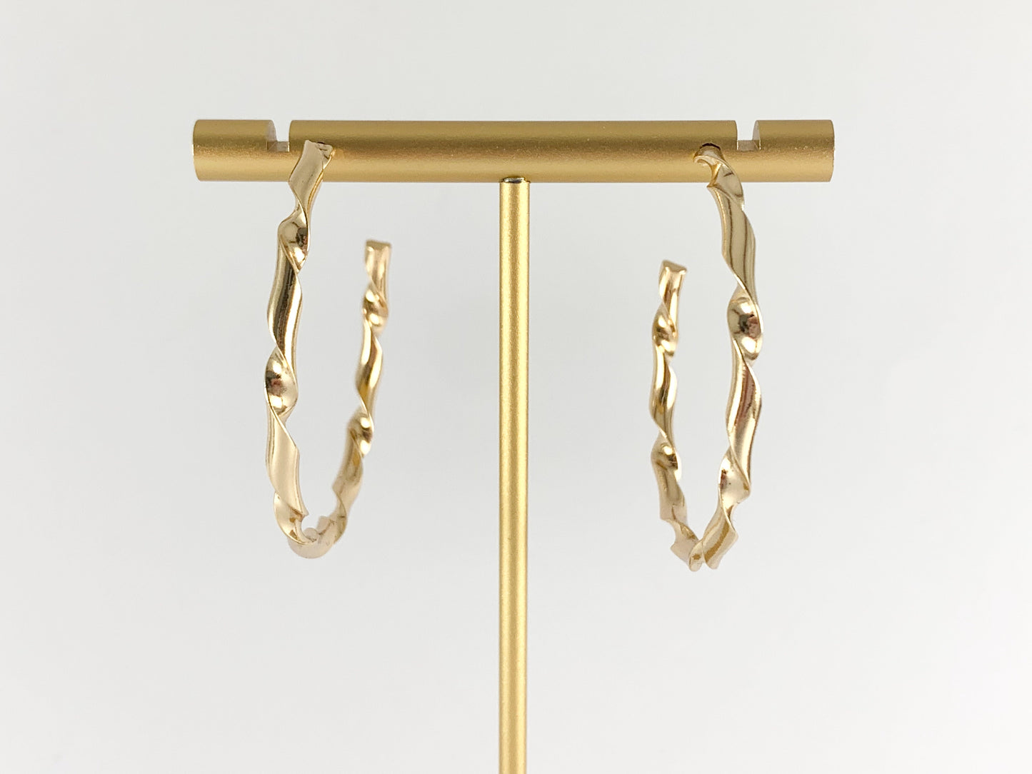 Large Gold Silver Wavy Ribboned Earring Hoops in 18K Gold or Silver Plated Twisted Ribbon Wavy Hoop Earring Over Copper 3 pairs