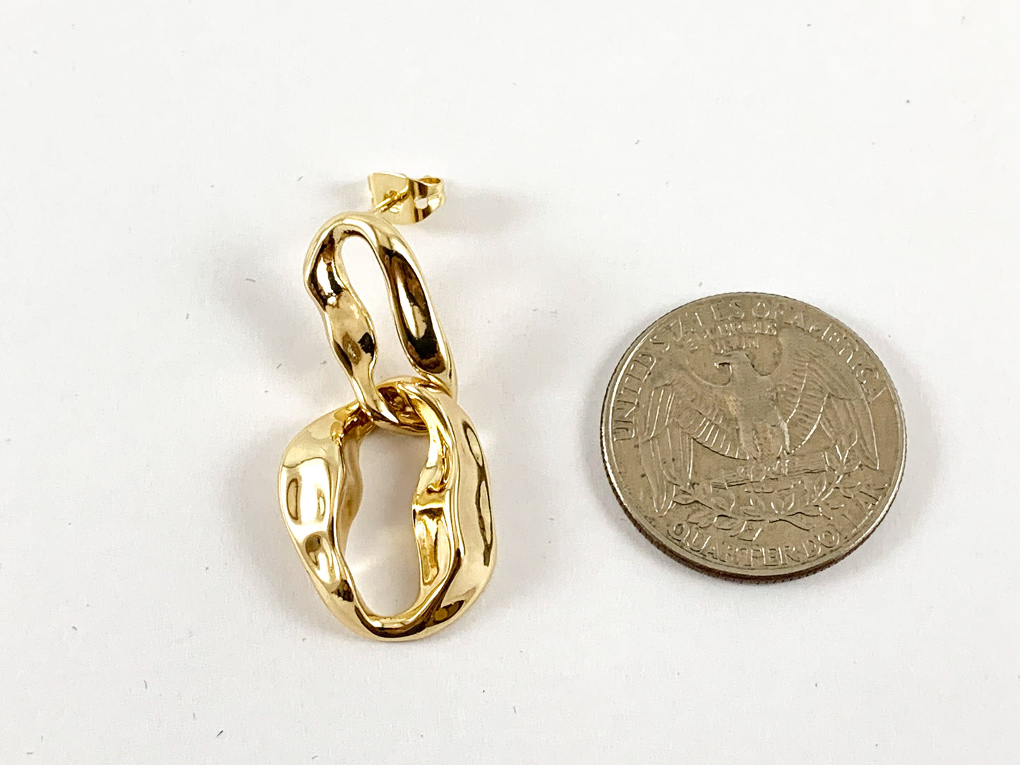 Real Gold/Platinum 18K Plated Wavy Link Dangle Earring 3 pairs