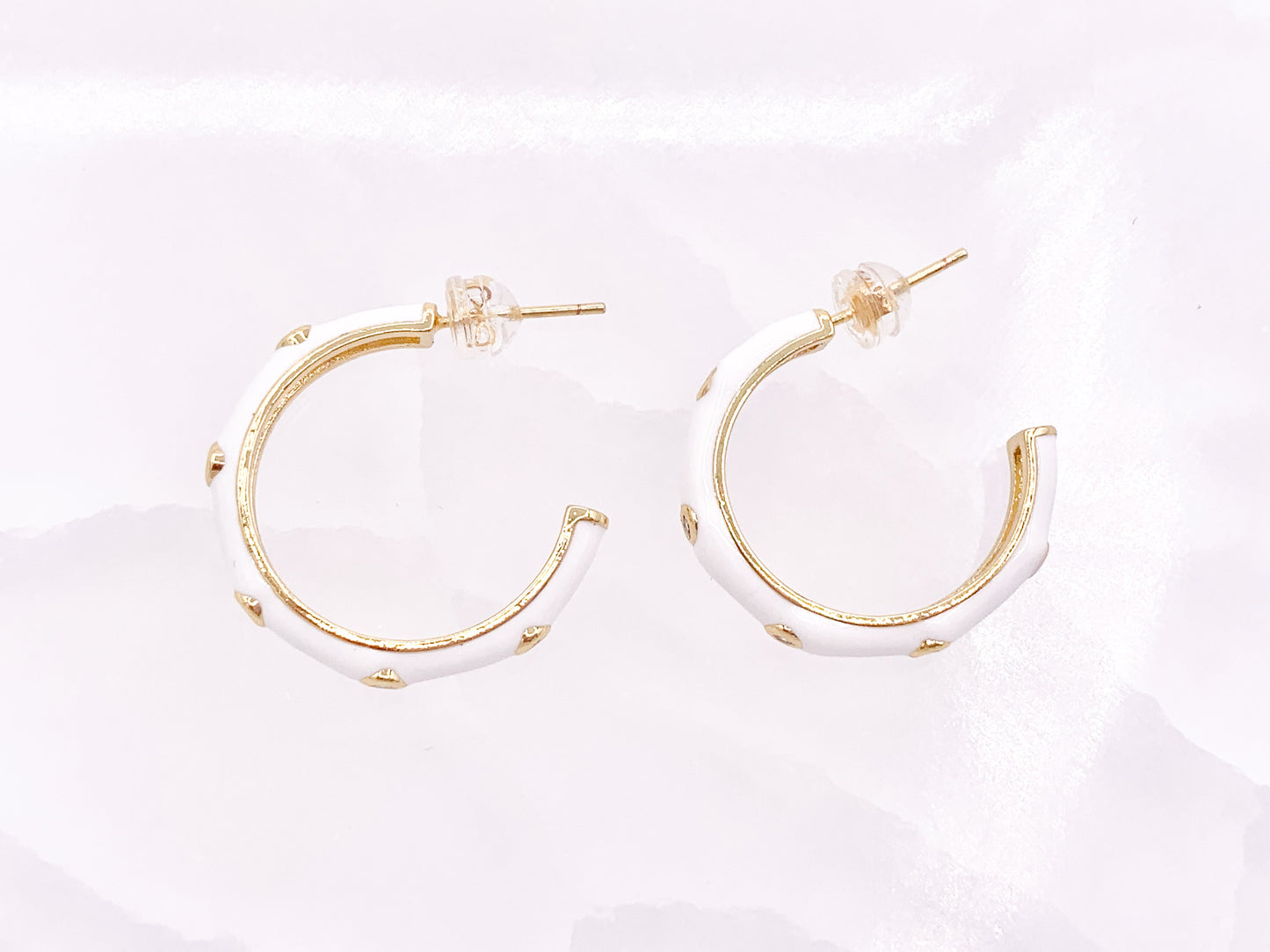 25mm White Enamel Micro CZ Pave Earring Hoops in 18K Gold Plated Copper 3 pairs