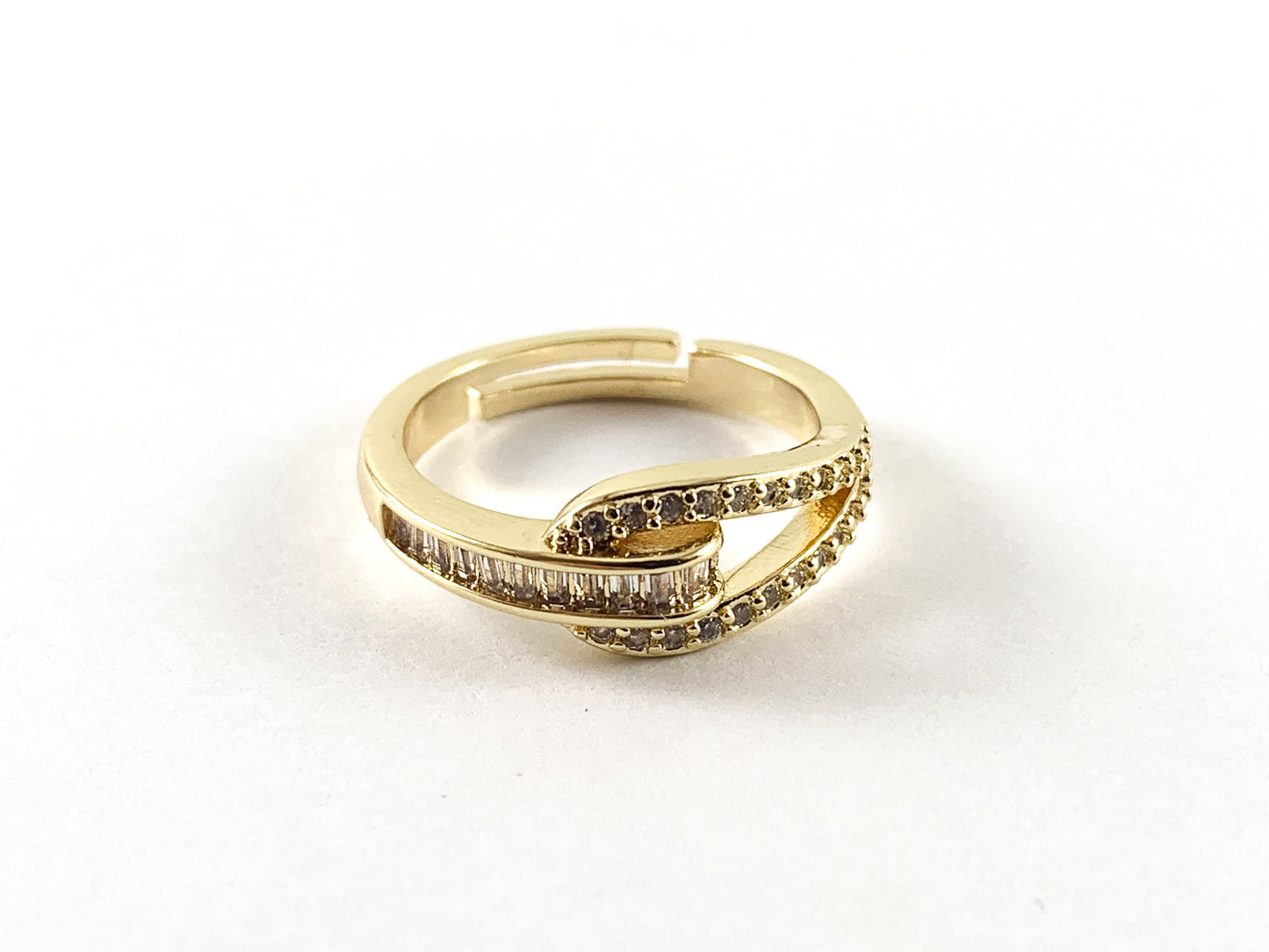 Real 18K Gold/Platinum Plated CZ Pave Adjustable Ring 4 pc