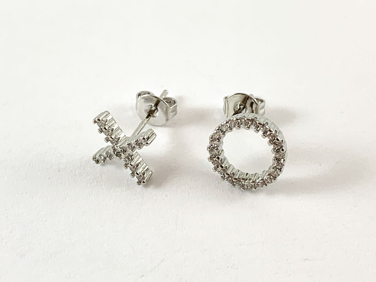 Real 18K Gold/Platinum Plated Pave XO Earring Stud Component Over Copper 5pairs