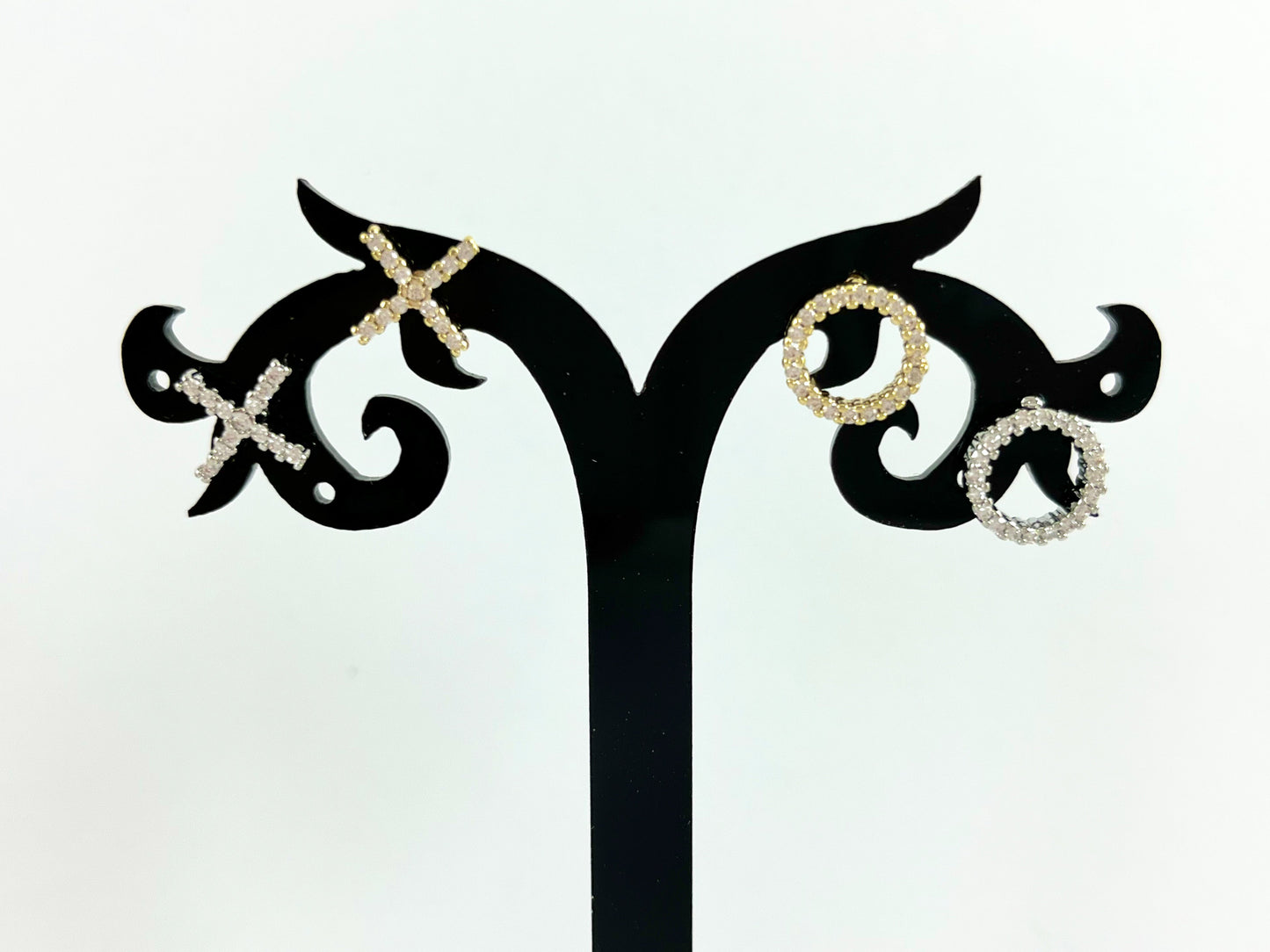 Real 18K Gold/Platinum Plated Pave XO Earring Stud Component Over Copper 5pairs