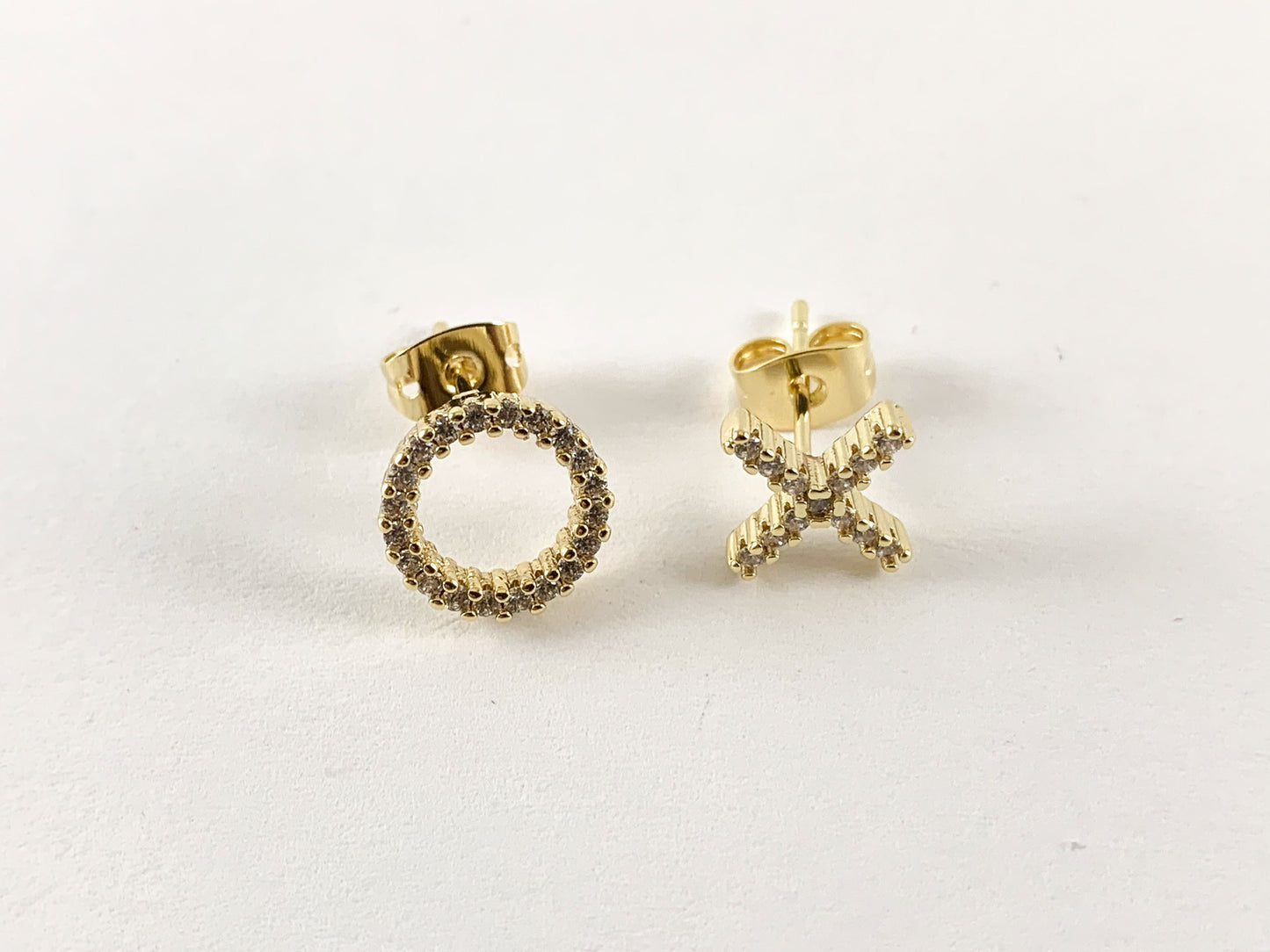 Real 18K Gold/Platinum Plated Pave XO Earring Stud Component Over Copper 5pairs