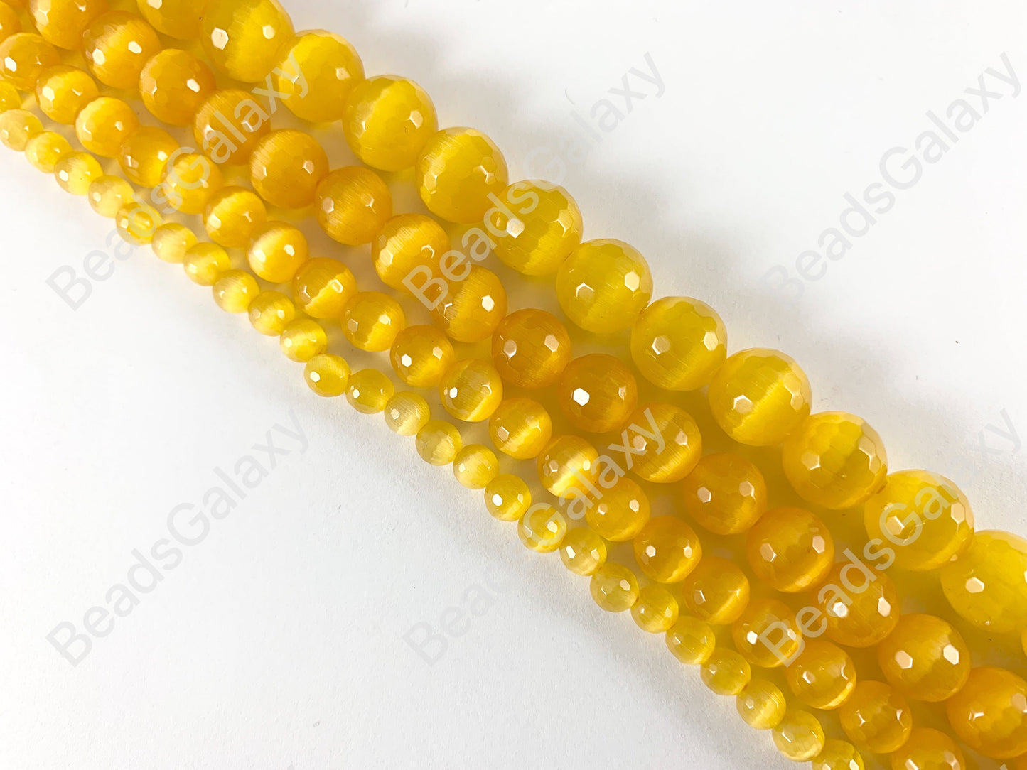 Faceted Round Cat's Eye Dyed Sunshine Yellow Beads Around 15"