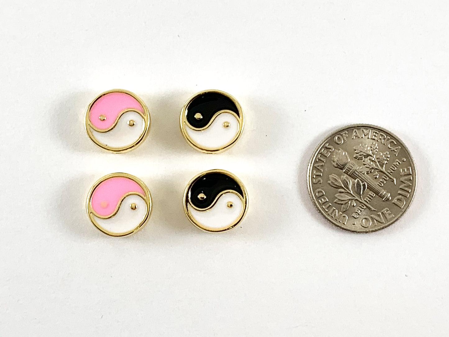 10mm Real 18K Gold Plated Enamel Yin Yang Spacer Component Beads Over Copper 10 pcs