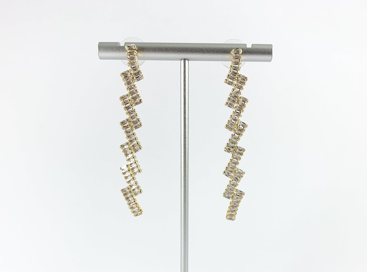 Real 18K Gold/Silver Plated CZ Pave Trendy Chevron ZigZag Earrings Over Copper 1 pair