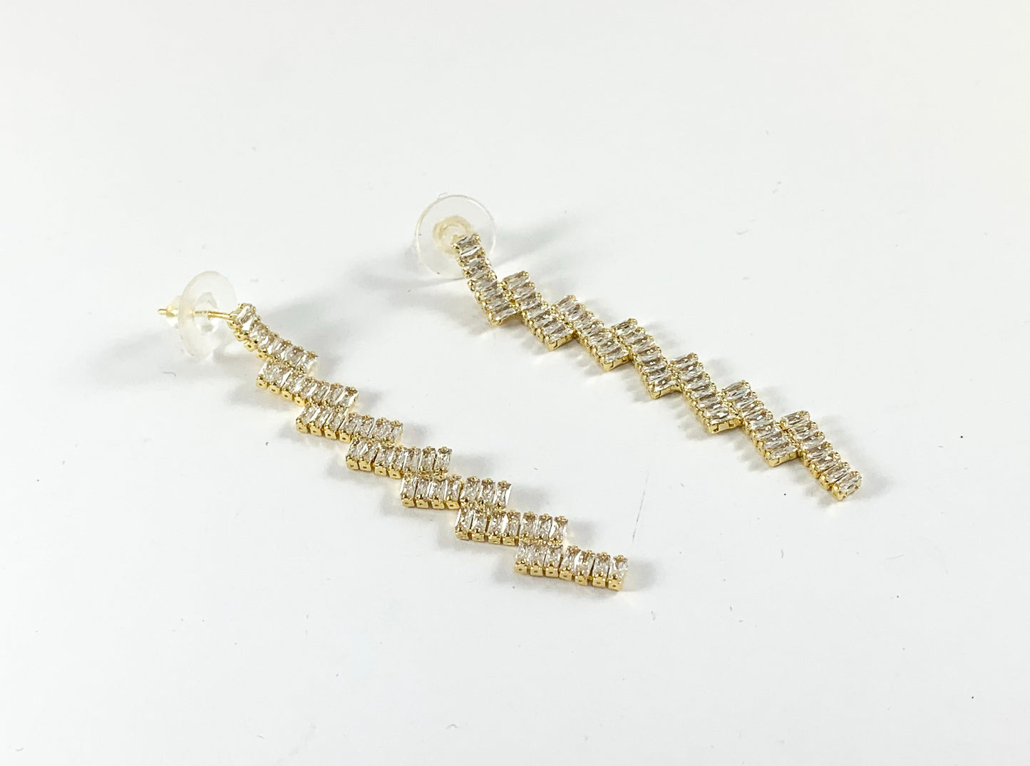 Real 18K Gold/Silver Plated CZ Pave Trendy Chevron ZigZag Earrings Over Copper 1 pair