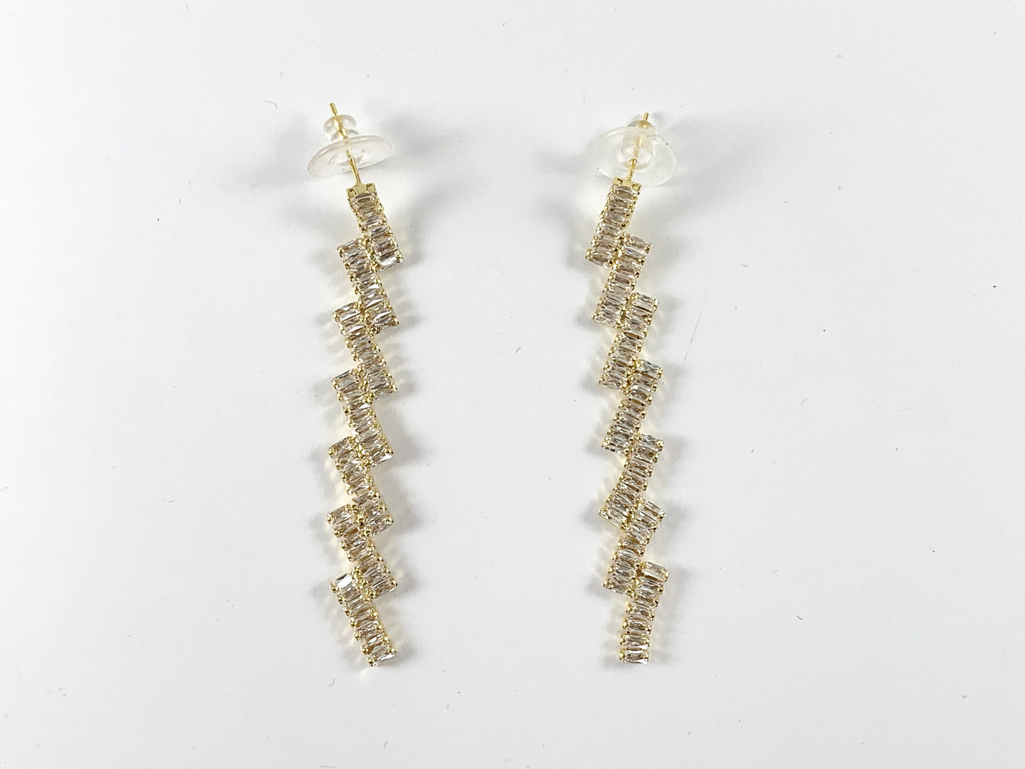 Real 18K Gold/Silver Plated CZ Pave Trendy Chevron ZigZag Earrings Over Copper 1 pair